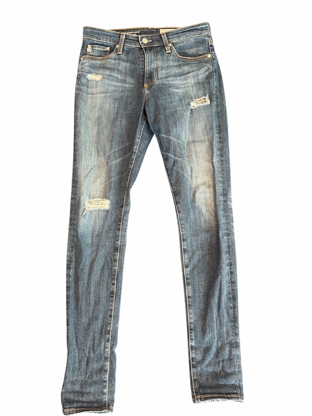 AG Adriano Goldschmied Farrah Skinny High Rise Distressed Washed Blue Jean
